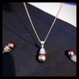 SOLD--LeVian Tahitian Pearl Necklace and Earrings